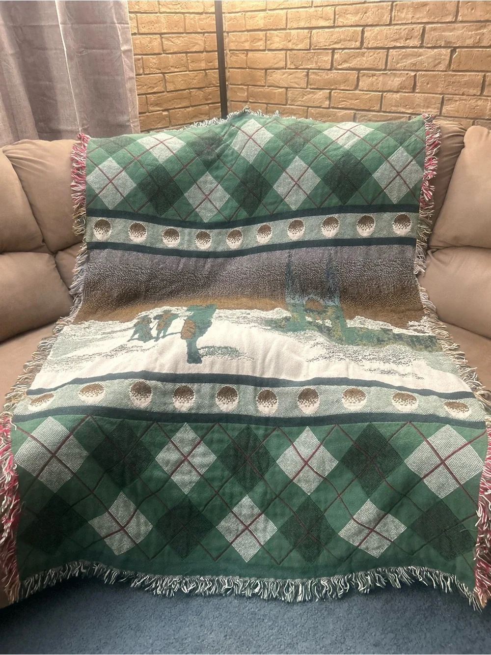 Golf Theme Woven Throw Blanket Fringe Europe Golfer Tapestry Style Vintage